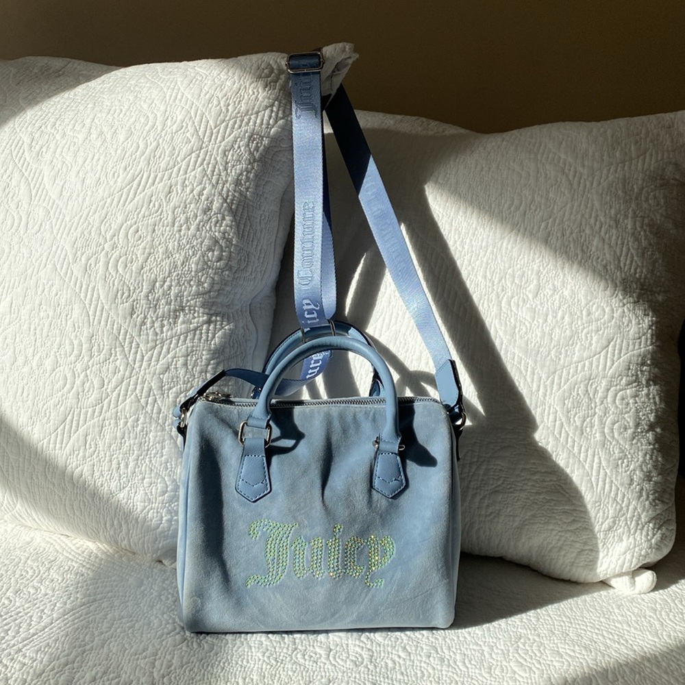 Juicy Couture Slate Blue Obsession Velour Satchel - Picture 3 of 13